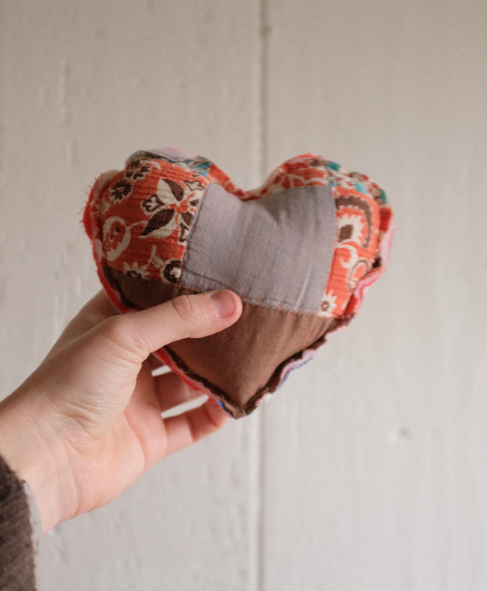 Stuffed Quilt Heart - neutral squares