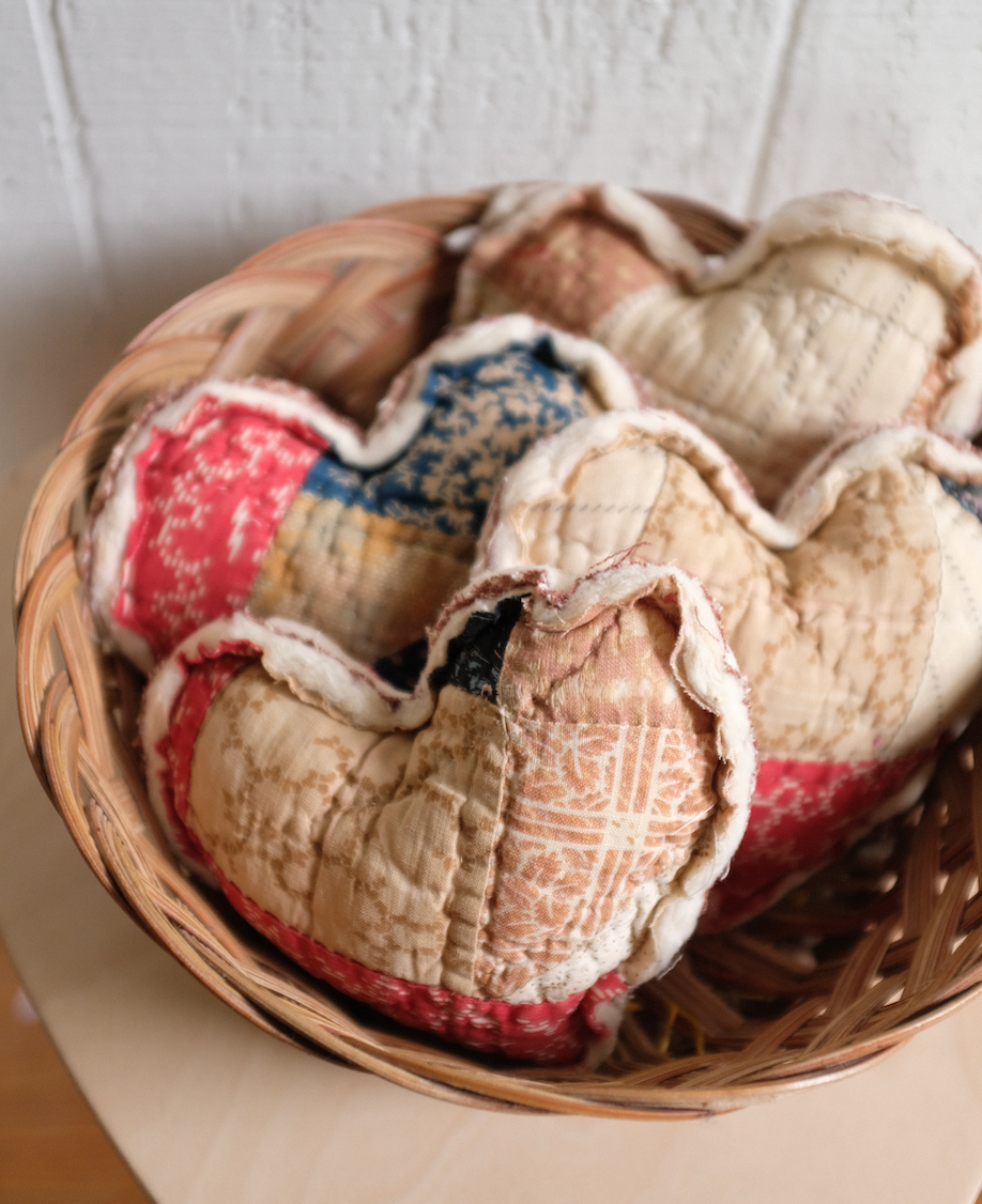 Stuffed Quilt Heart - 1890s Feed Sack