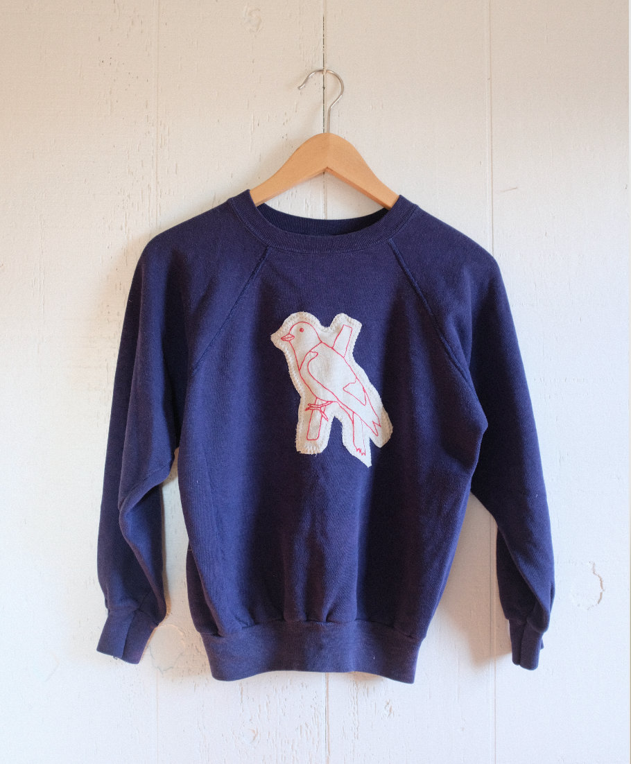 Embroidered Bird Pullover - Navy XS/S