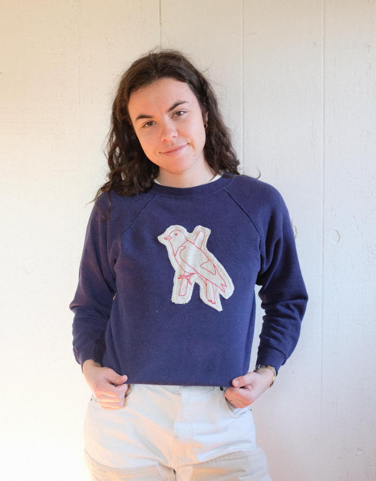 Embroidered Bird Pullover - Navy XS/S