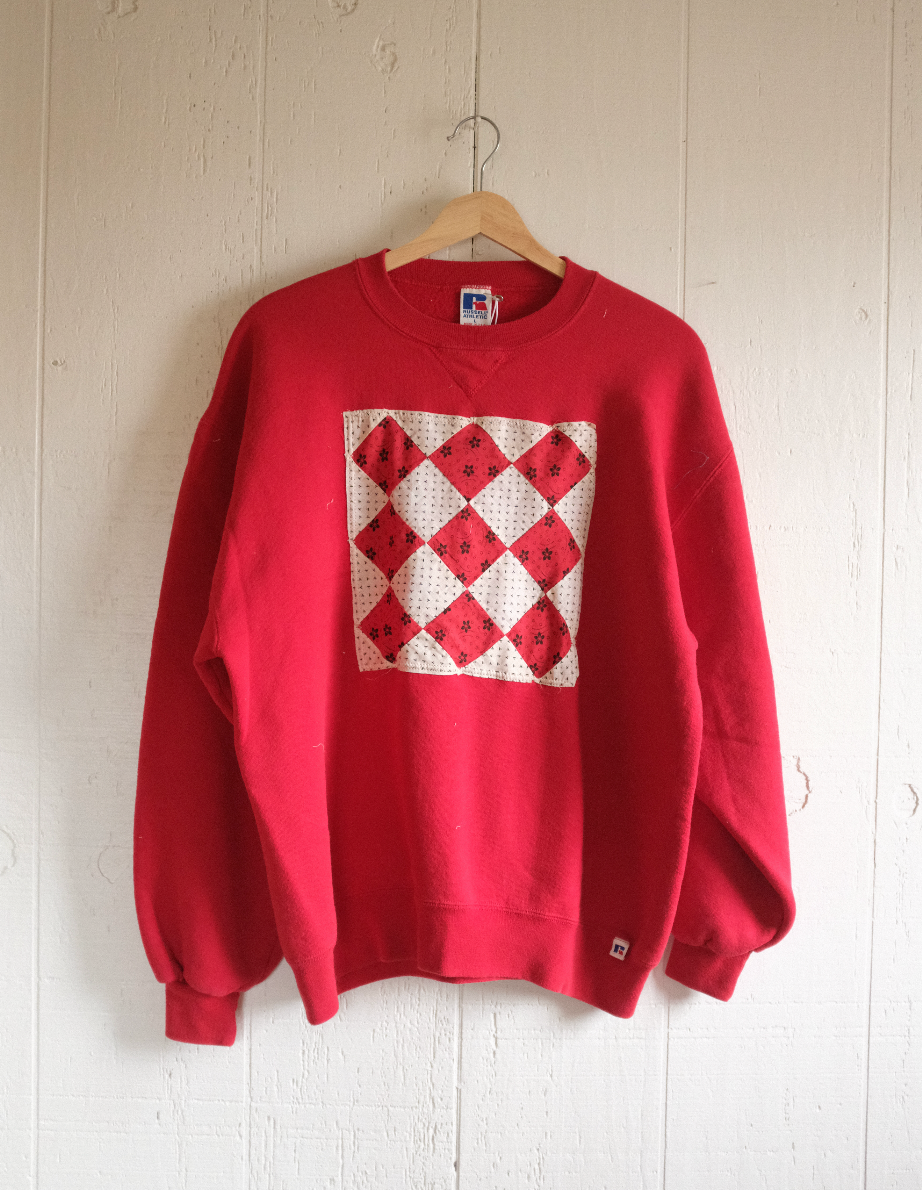 Quilt Patch Pullover - Red + Black Diamonds L