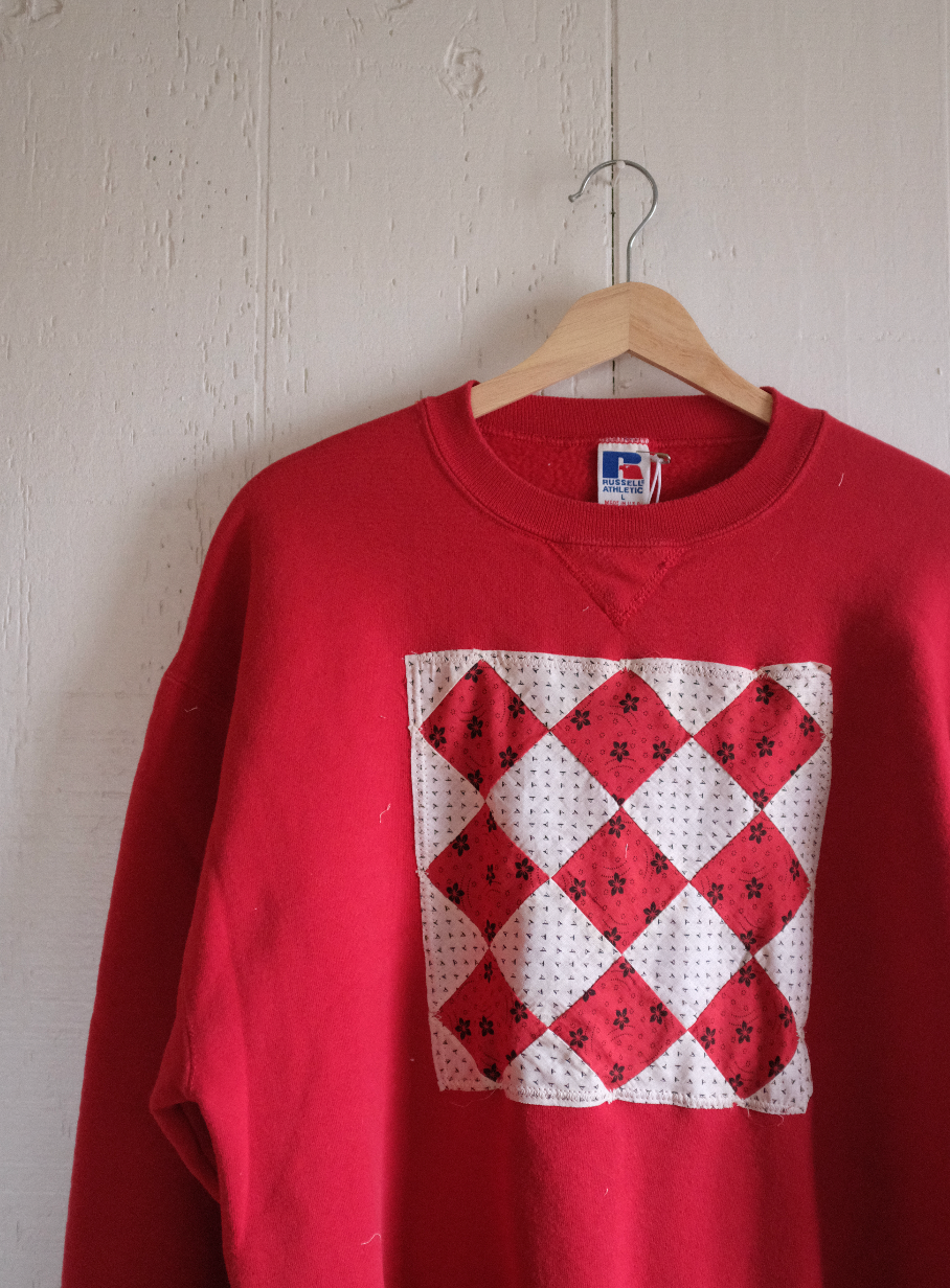 Quilt Patch Pullover - Red + Black Diamonds L
