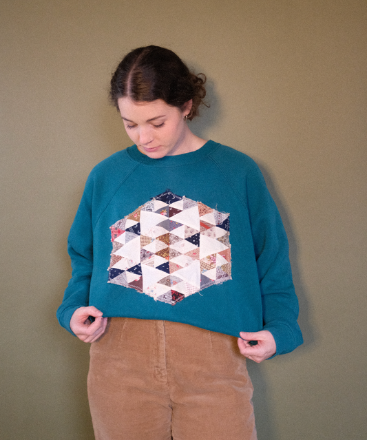 Quilt Patch Pullover - Teal 1890s M