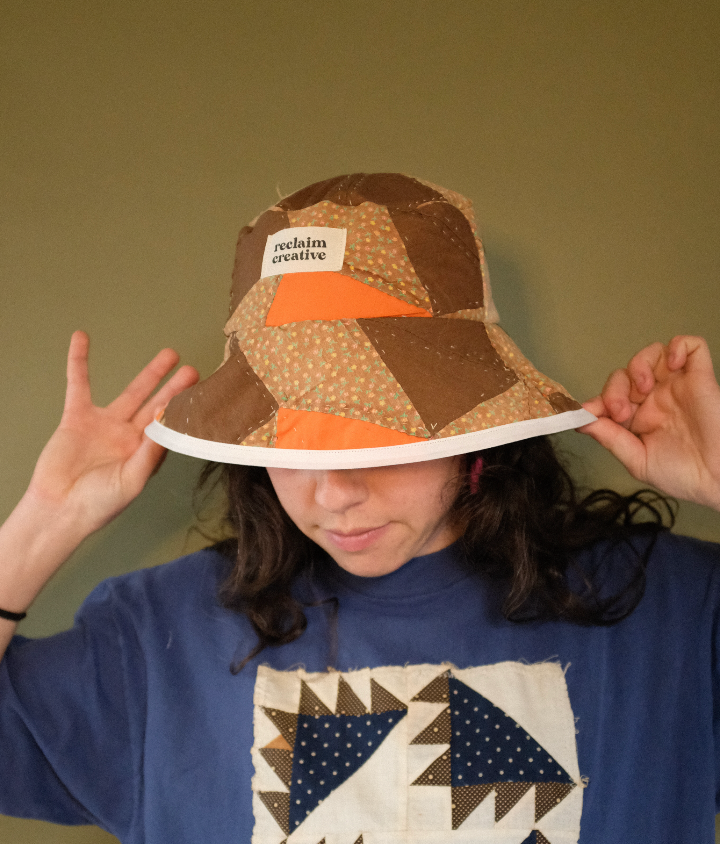 Quilt Bucket Hat - Orange + Brown