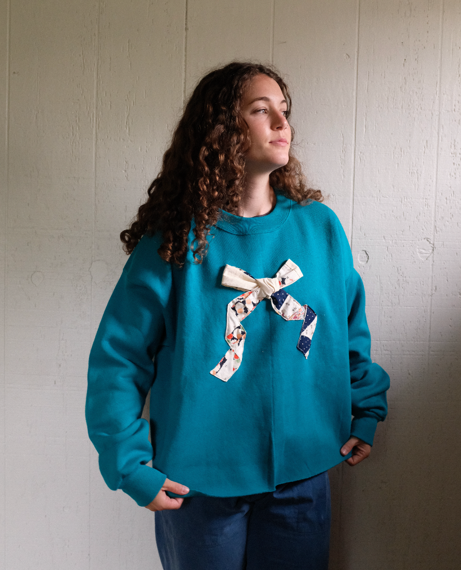 Quilt Bow Pullover - Teal XL