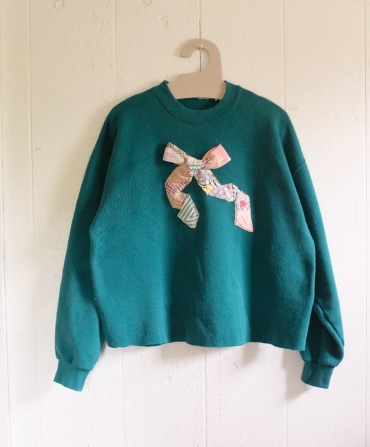 Quilt Bow Pullover - Teal/Green L