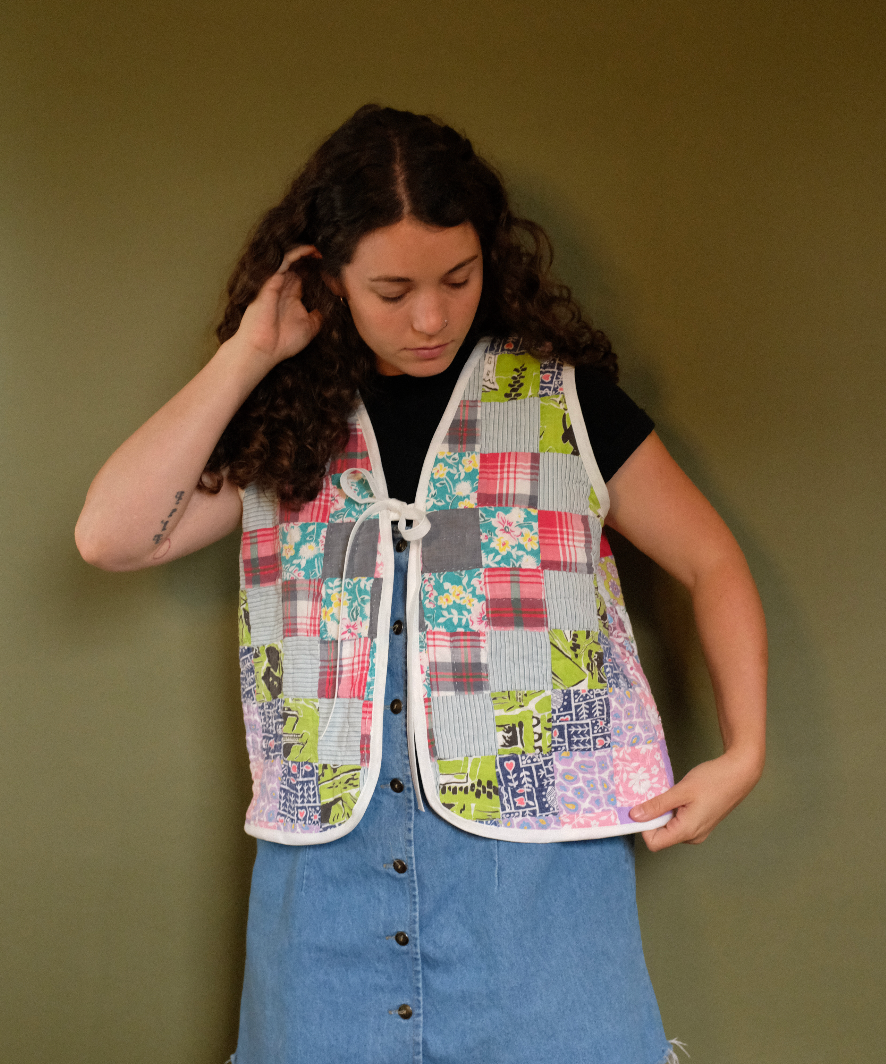 Quilt Vest - Feed Sack Postage Stamp L