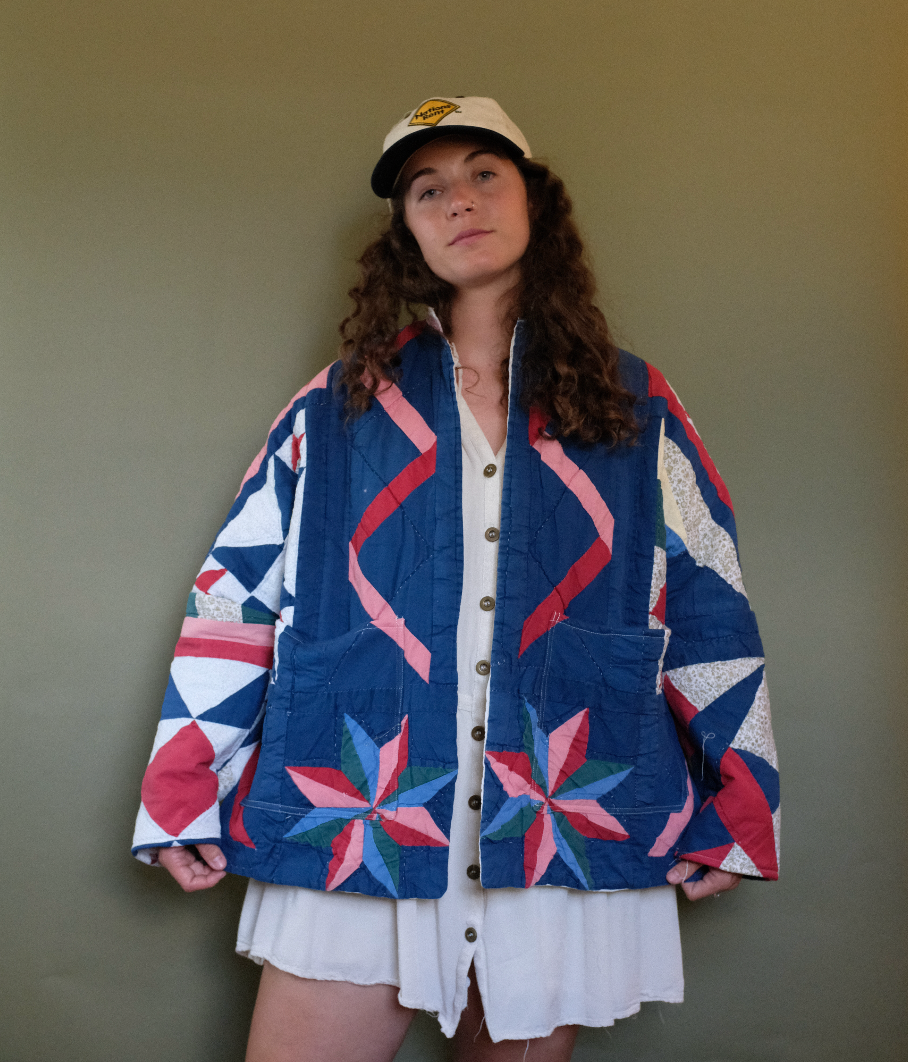 Quilt Coat - Blue + Red Churn Dash M/L