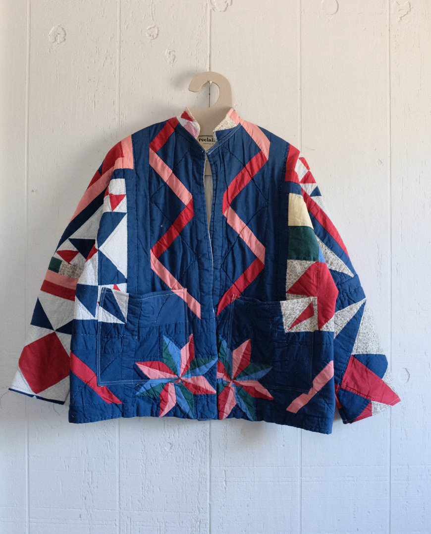 Quilt Coat - Blue + Red Churn Dash M/L