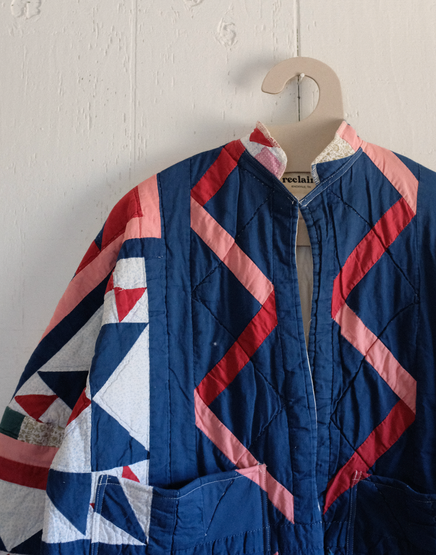 Quilt Coat - Blue + Red Churn Dash M/L