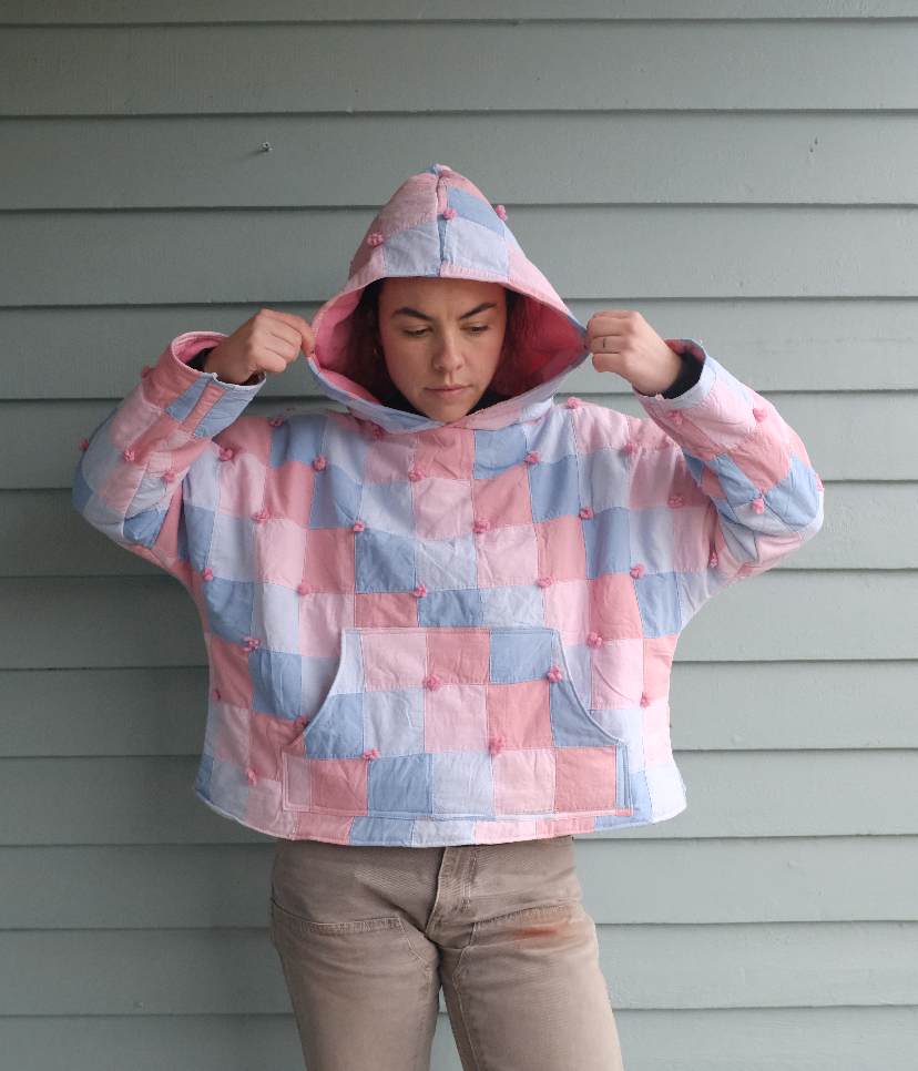 Quilt Hoodie - Pink + Blue Postage Stamp