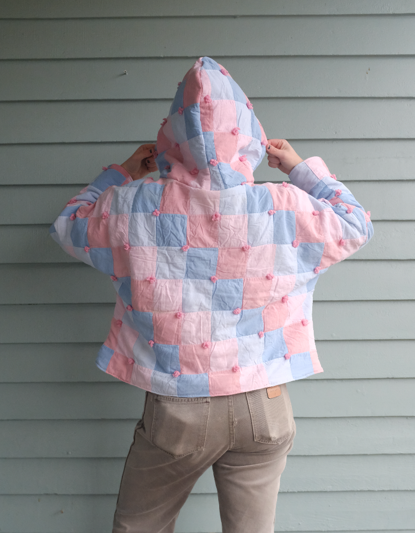 Quilt Hoodie - Pink + Blue Postage Stamp