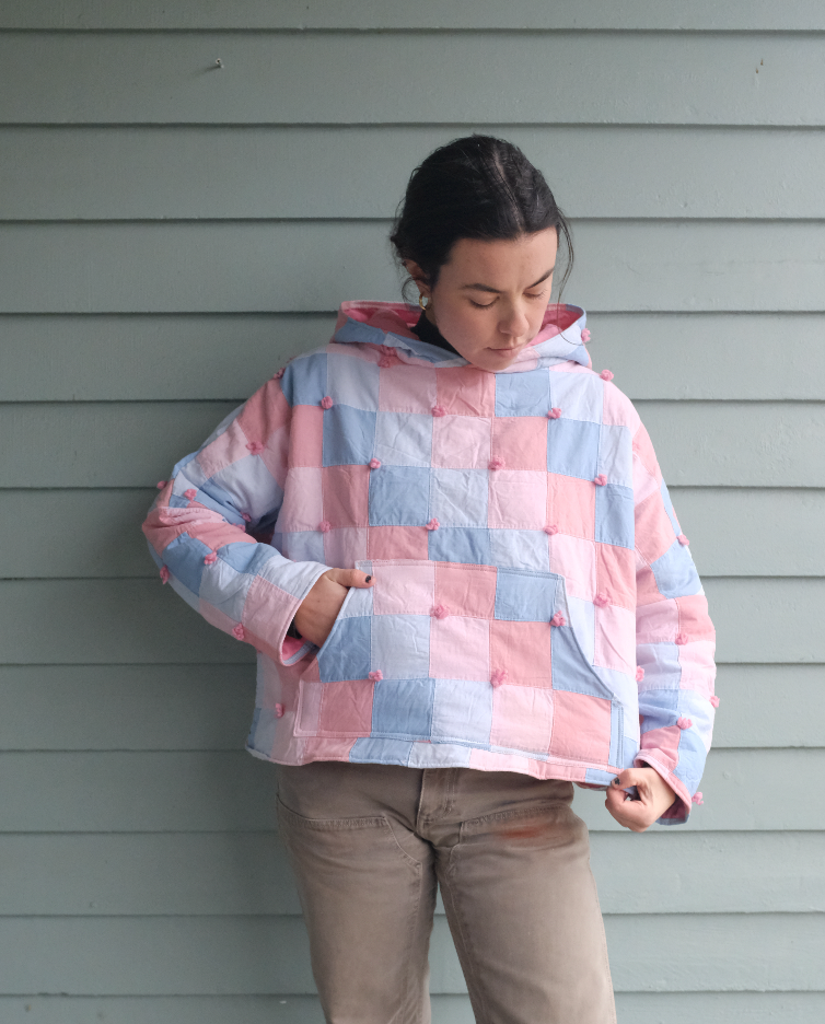 Quilt Hoodie - Pink + Blue Postage Stamp