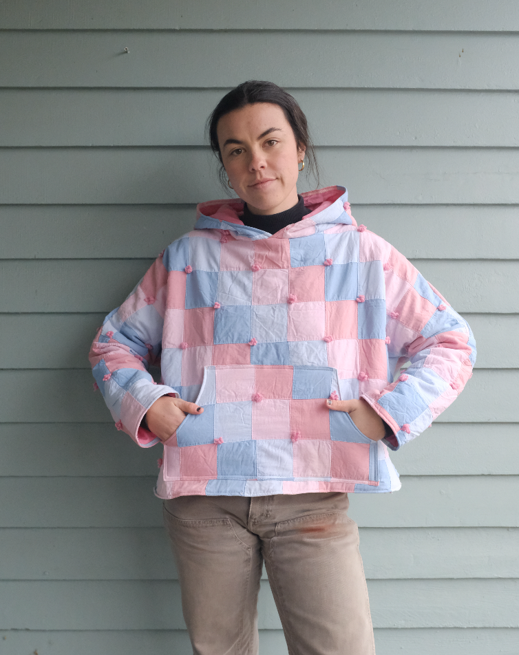 Quilt Hoodie - Pink + Blue Postage Stamp