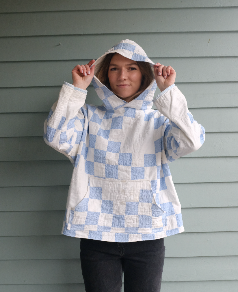 Quilt Hoodie - Blue Irish Chain