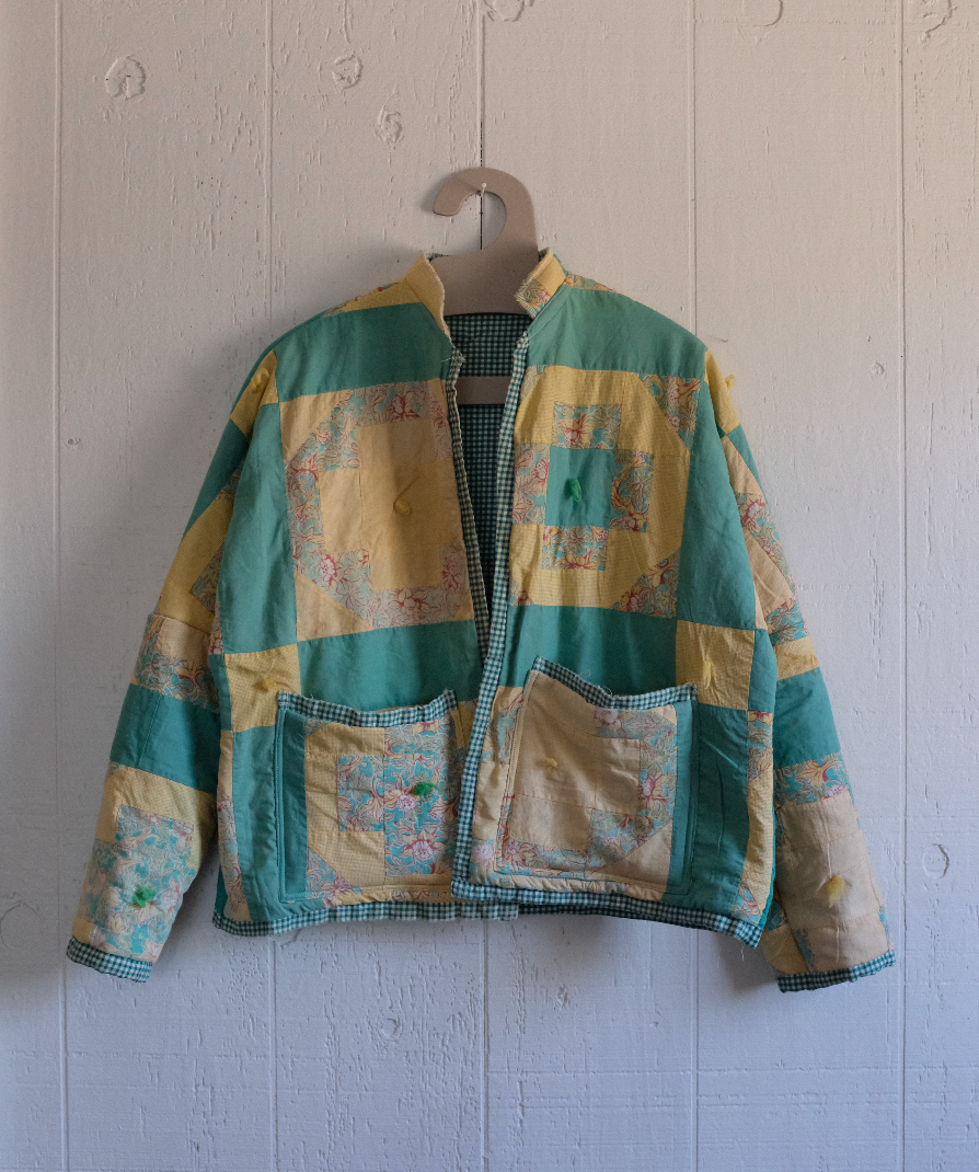 Quilt Coat - Green + Yellow Ties S/M